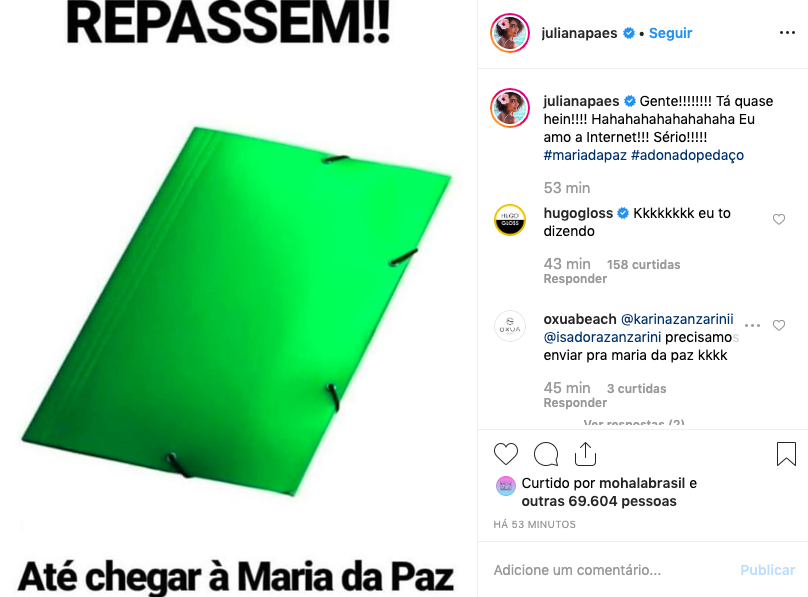 Juliana Paes faz campanha nas redes sociais. Foto: Reprodução