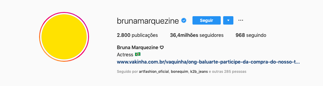 Bruna Marquezine adere campanha contra depressão e troca foto de seu perfil para a cor da luta. Foto: Reprodução/Instagram 