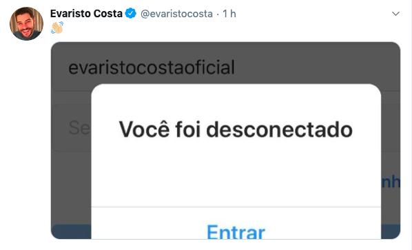 Evaristo Costa anuncia que desativou Instagram. Foto: Reprodução/Twitter