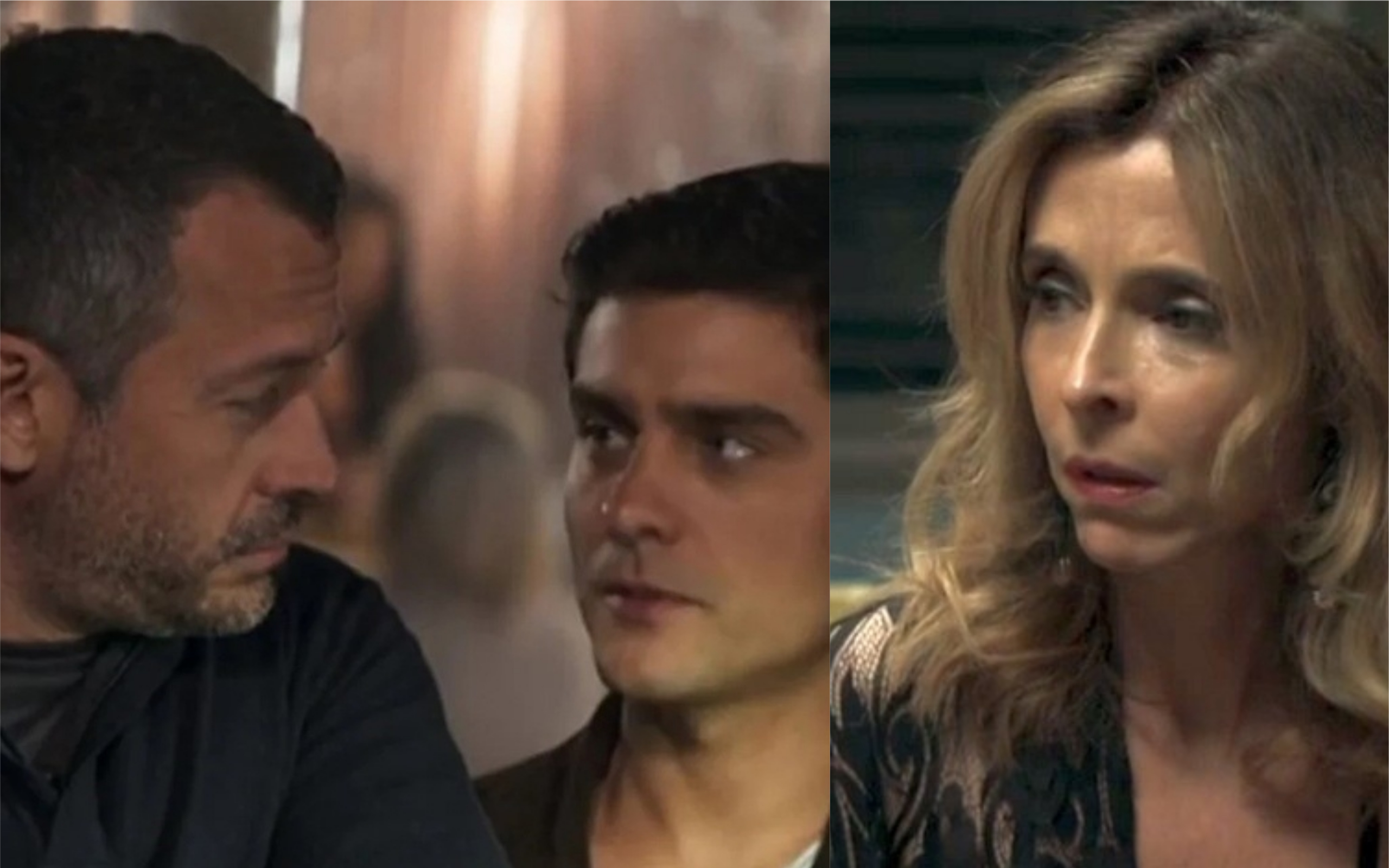 Agno (Malvino Salvador), Leandro (Guilherme Leicam) e Lyris (Deborah Evelyn) em A Dona do Pedaço (Foto: Divulgação / TV Foco)