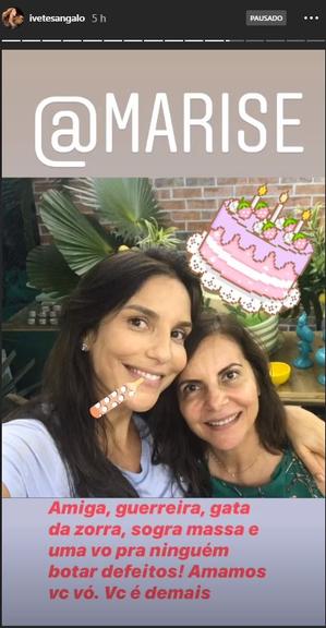 Publicação feita por Ivete Sangalo, onde a cantora aparece ao lado da sogra Marise (Foto: Instagram)