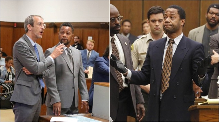 Cuba Gooding Jr no tribunal e em cena da série American Crime Story. (Foto: Montagem/Divulgação)