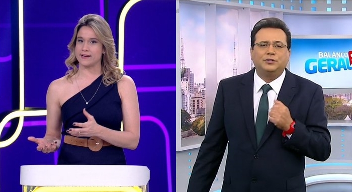 Fernanda Gentil na estreia do Se Joga e Geraldo Luís em seu retorno ao Balanço Geral SP; Record levou a melhor na audiência (Foto: Reprodução/Globo e Record/Montagem)