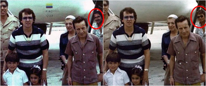 Foto do elenco de Chaves junto com Pablo Escobar é falsa. (Foto: Montagem/Reprodução)