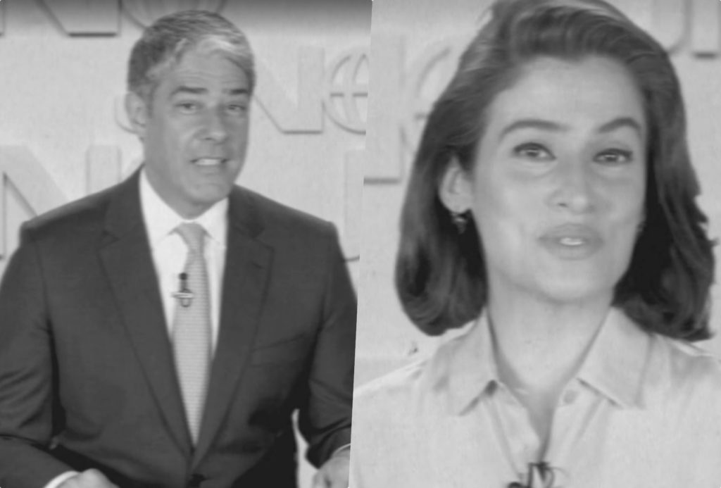 Jornal Nacional da Globo voltou a era do preto e branco com William Bonner e Renata Vasconcellos