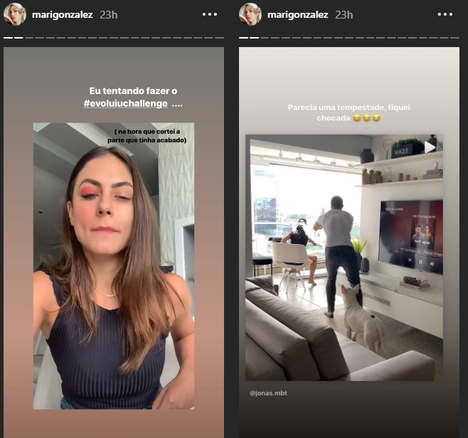 Mari Gonzalez quase caiu da cadeira e teve o celular enchacado durante gravação de desafio de make (foto: Reprodução/ Instagram)