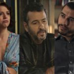 Jô (Agatha Moreira), Amadeu (Marcos Palmeira) e Camilo (Taylor Lee) em destaque no capítulo da novela A Dona do Pedaço, folhetim da Globo. (Foto: Reprodução/Montagem)