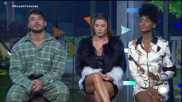 Lucas Viana, Aricia Silva e Sabrina de Paiva estão na Roça em A Fazenda 11 (Reprodução: PlayPlus)