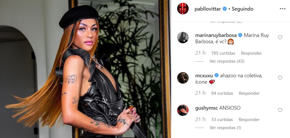 Pabllo Vittar foi comparada com Marina Ruy Barbosa pela própria (Foto: Reprodução/Instagram)