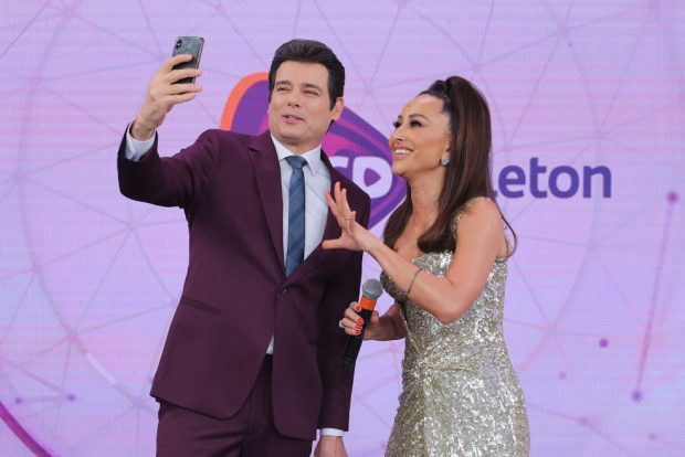 Celso Portiolli e Sabrina Sato na noite de sábado do Teleton. Foto: Reprodução