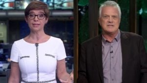 Renata Lo Prete no Jornal da Globo e Pedro Bial em seu talk show: programas da Globo perderam para o SBT no ibope (Foto: Reprodução/Globo/Montagem TV Foco)