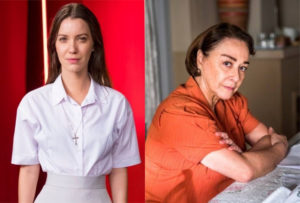 Fabiana (Nathalia Dill) se passa por Evelina (Nívea Maria) em A Dona do Pedaço da Globo (Montagem TV Foco)