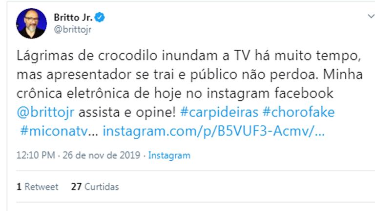 Publicação polêmica de Britto Jr (Foto: Reprodução/Twitter)