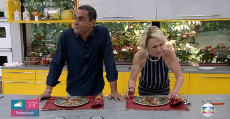 Ana Maria Braga nem disfarçou o sabor da carne do chef no Mais Você (Foto: TV Globo)