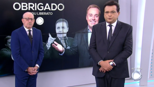 Geraldo Luís e Renato Lombardi no Balanço Geral, que foi líder de audiência com Gugu (Foto: Reprodução/Record)