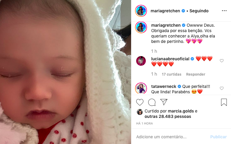 Gretchen causa alvoroço nas redes sociais ao publicar foto de neta recém nascida. Foto: Reprodução