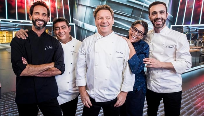 José Avillez, Batista, Claude Troisgros, Kátia Barbosa e Leo Paixão no Mestre do Sabor (Foto: Globo/Victor Pollak)