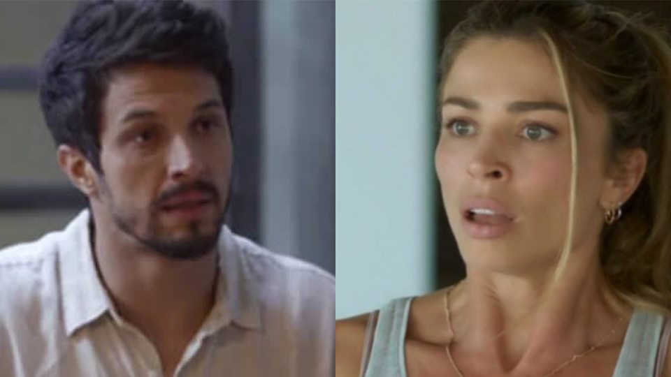 Paloma cai na armadilha de Diogo e flagra Marcos com outra na cama (Montagem: TV Foco)