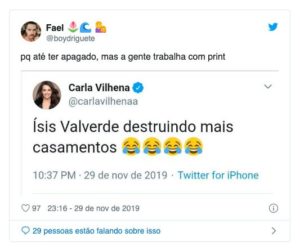 Carla Vilhena ataca Isis Valverde e fãs da atriz se revoltam (Imagens: Twitter)