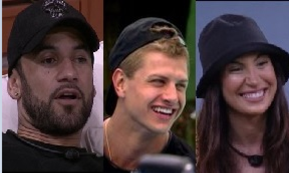 Hadson, Lucas e Bianca. O plano é que Lucas seduza as sisters e faça elas serem queimadas lá fora (Foto: Reprodução) BBB20