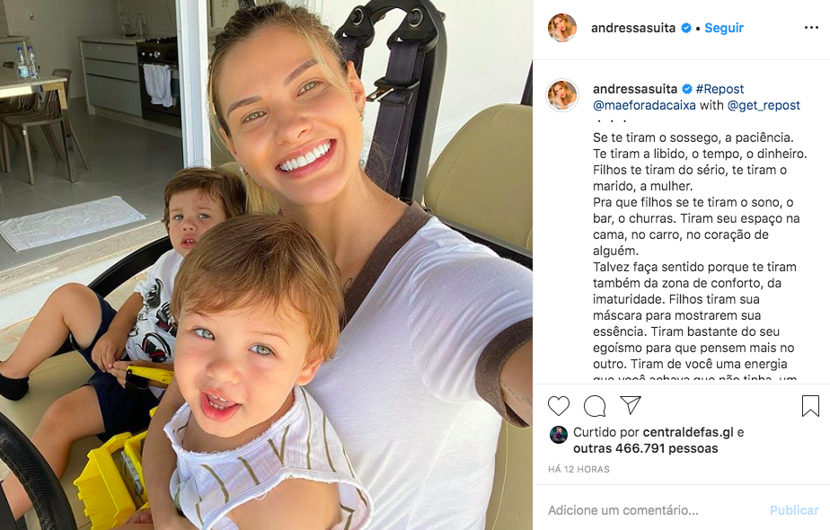 A famosa digital influencer Andressa Suita revelou detalhes de sua vida como mãe (Foto: Reprodução/Instagram)