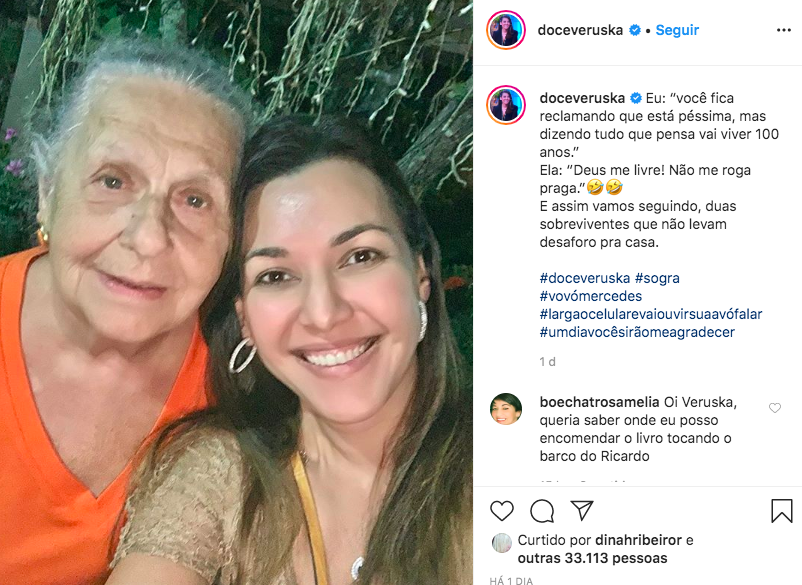 A viúva do apresentador da Band, Ricardo Boechat, Veruska Seibel ao lado de sua sogra, Mercedez (Foto: Reprodução/Instagram)