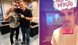 Por meio de um filtro do Instagram, Caio Castro imitou Luciano Huck e viralizou na internet - Montagem: TV Foco