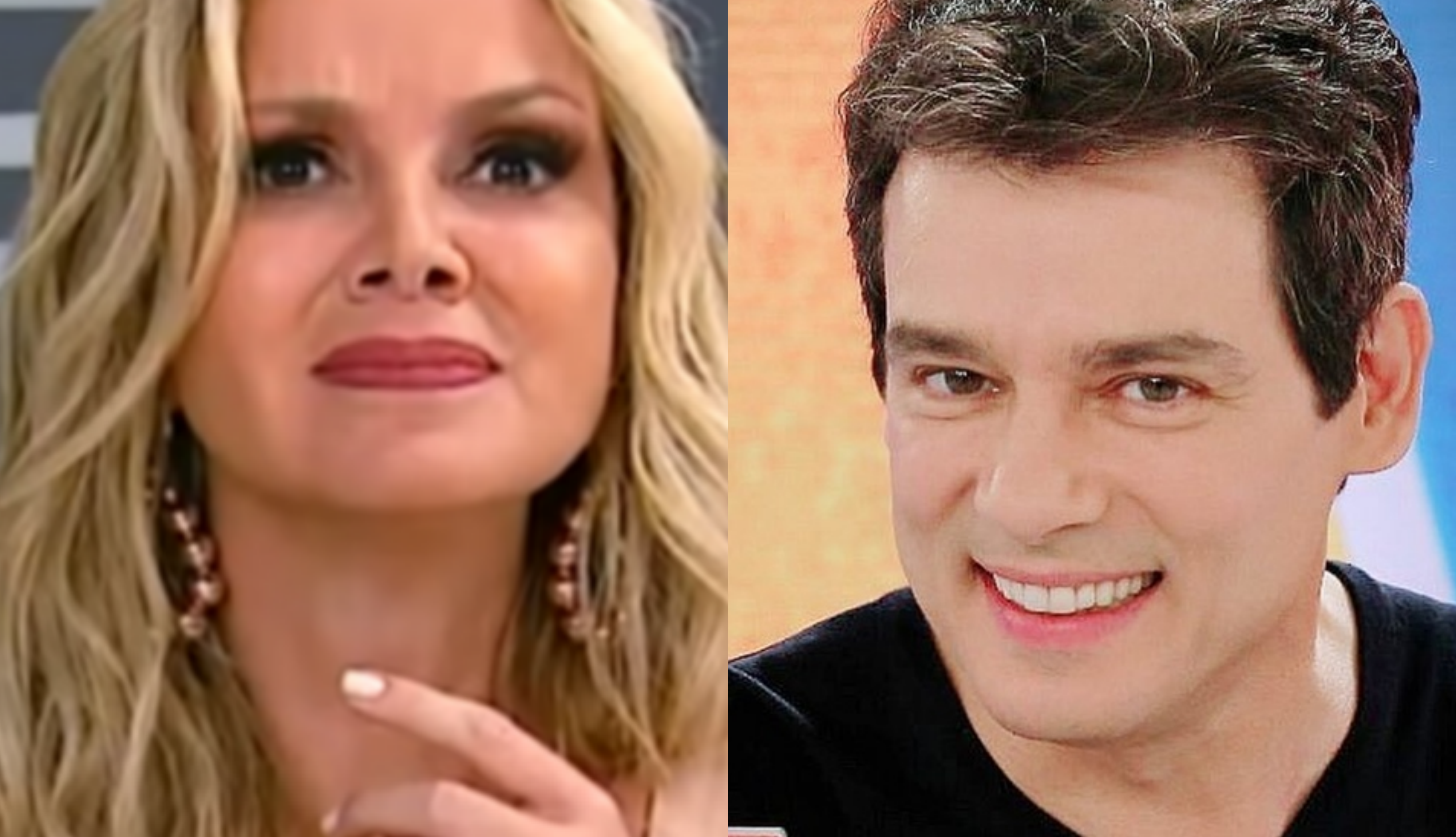 A famosa apresentadora do SBT, Eliana foi pega de surpresa ao receber cantada do apresentador do Domingo Legal, Celso Portiolli (Foto: Montagem TV Foco)