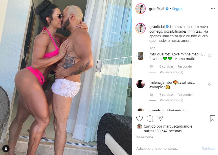 A famosa atriz e o seu marido, Belo aproveitando o primeiro dia do ano (Foto: reprodução/Instagram)