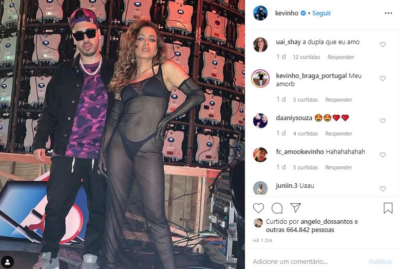 Kevinho compartilhou um registro ao lado de Anitta (Foto: Reprodução/Instagram)