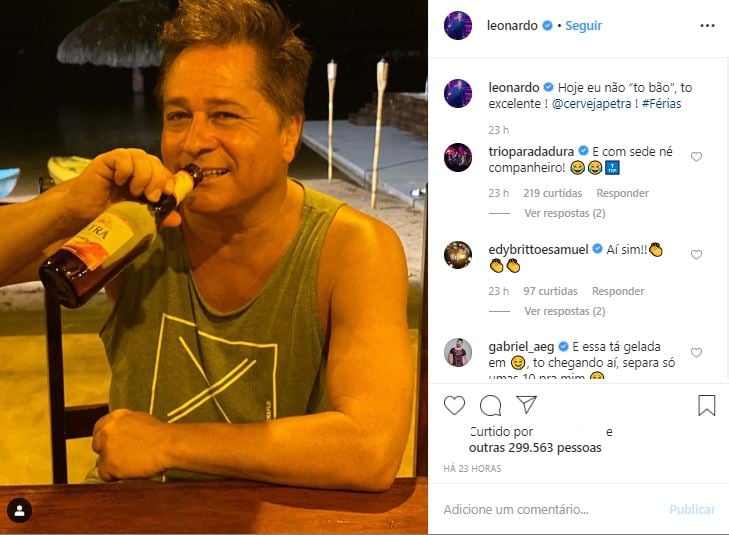 O sertanejo Leonardo causou um tumulto daqueles ao fazer um desabafo nas redes sociais enquanto bebia uma cerveja (Foto: Reprodução/Instagram)