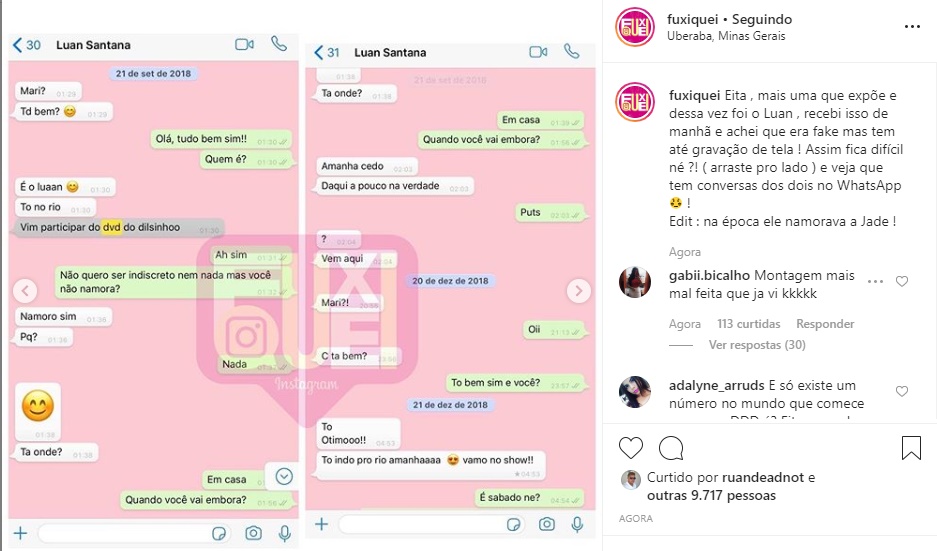 Prints da conversa de Luan Santana com Bogueira (Imagem: Instagram)