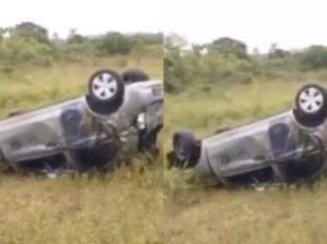 A equipe da TV Leste, que é afiliada da Record, teve o carro capotado a caminho de uma gravação em uma cidade de Minas Gerais (Foto: Reprodução / Instagram / Virei Jornalista)