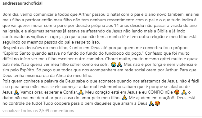 Andressa Urach fez desabafo a respeito de seu filho 