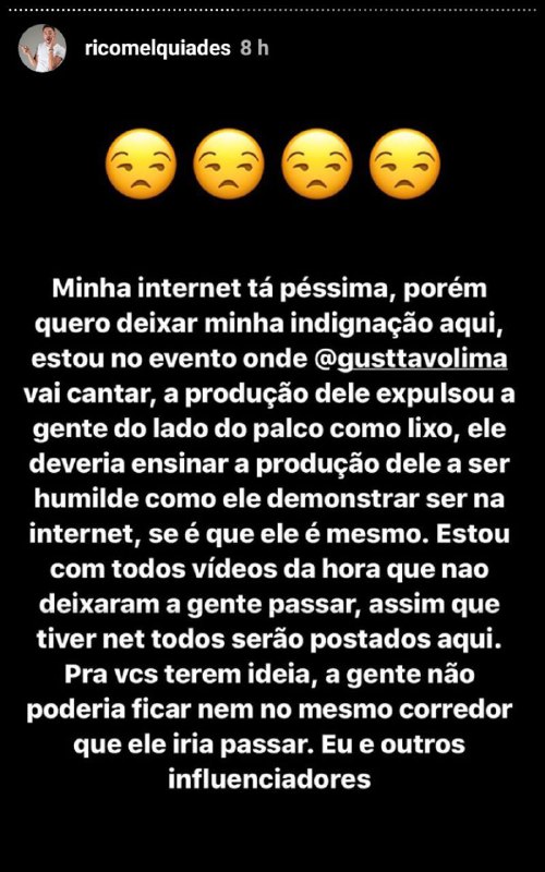 Rico Melquiades expôs produção do show de Gusttavo Lima (Foto: Reprodução/ Instagram)