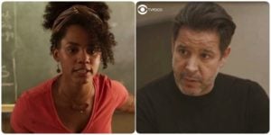 Raul passa mão na cabeça de filho e Camila sofre represálias por sua manifestação em Amor de Mãe (Foto: Montagem/TV Foco)