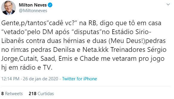 Milton Neves é internado com dores intensas (Foto: Reprodução/Instagram/Twitter)