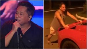 Leonardo teve que empurrar o carro após veículo ficar sem gasolina (Foto: Reprodução/ Instagram)