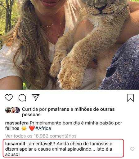 Luisa Mell comentou em foto de Grazi Massafera (Reprodução)