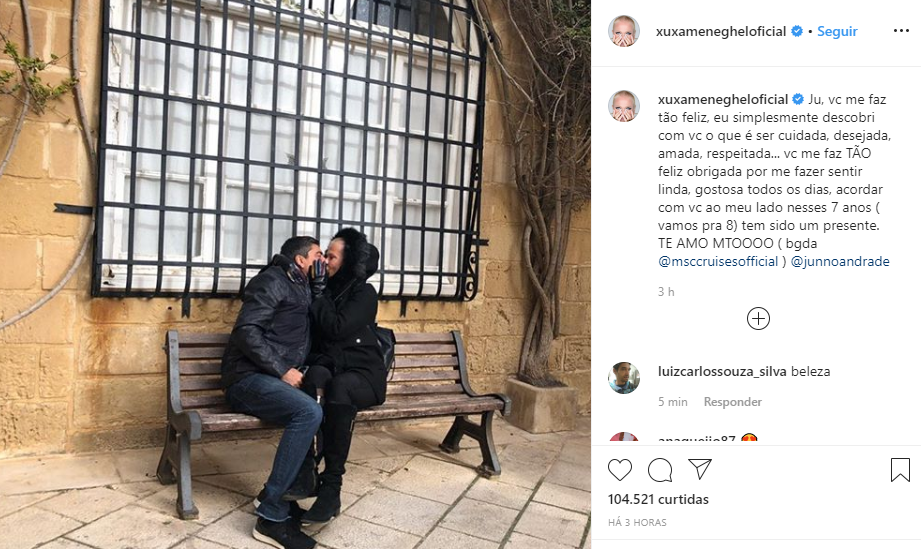 Xuxa Meneghel se declarou para Junno Andrade (Foto: Reprodução/ Instagram)