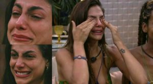 Mari Gonzalez chora ao receber mensagens de familiares e do marido no BBB 20 (Foto: Reprodução/Montagem)