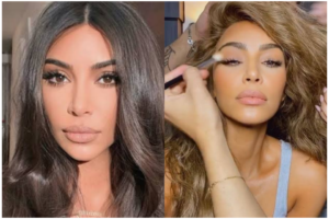 Kim Kardashian surge loira e é descoberta pela irma Kylie Jenner (Foto: Reprodução)