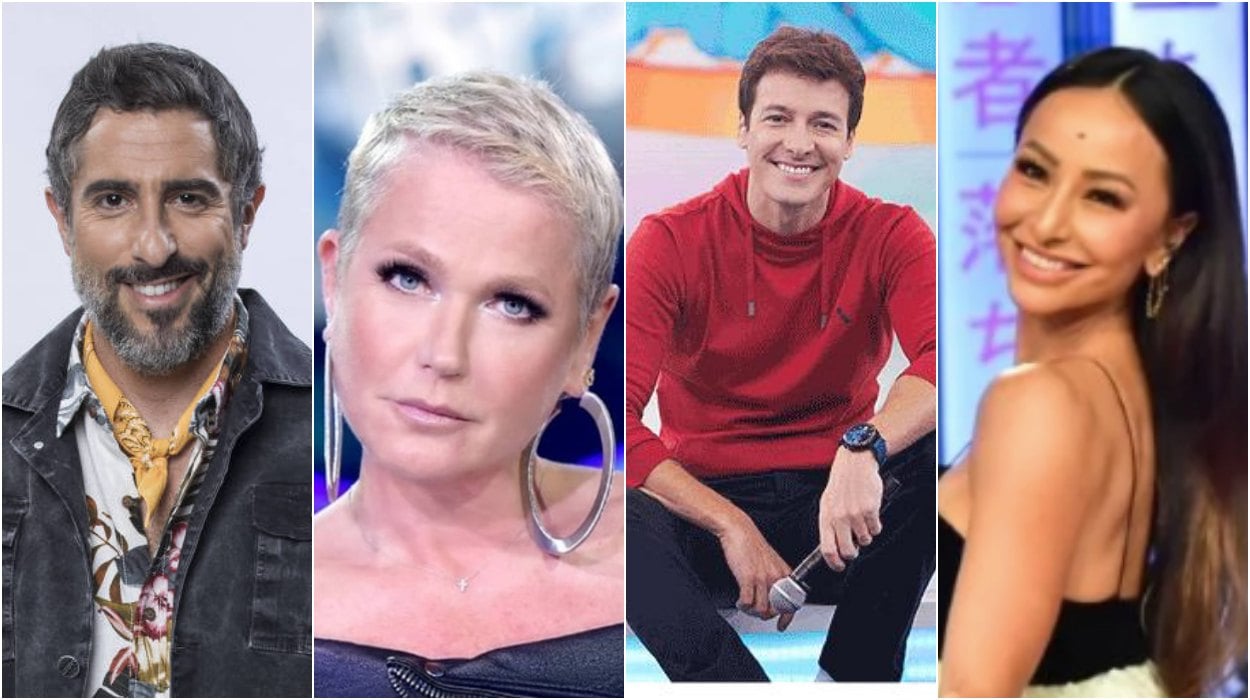 Marcos Mion, Xuxa Meneghel, Rodrigo Faro e Sabrina Sato; elenco da Record deve sofrer novo desfalque (Foto: Divulgação/Record/Montagem)