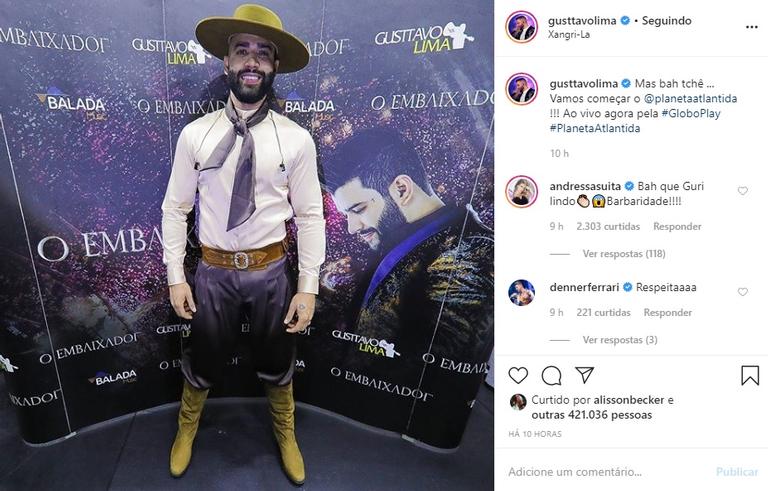 Gusttavo Lima usa look típico gaúcho e é elogiado na web Instagram