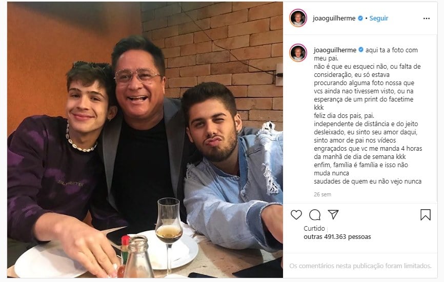 João Guilherme expõe pai Leonardo em post no Instagram (foto: reprodução/Instagram)