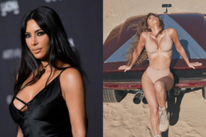 Kim Kardashian sensualiza de lingerie nude e ostenta carro de R$ 11 milhões (Foto: Reprodução)