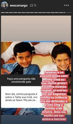 Wesley Camargo disse que mantém boa relação com Talita, filha adotiva de Luciano Camargo (Reprodução)