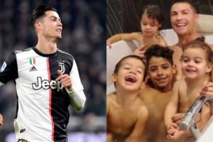 Cristiano Ronaldo compartilha foto na banheira com os filhos (Foto: Reprodução)