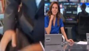 Repórter da CNN Brasil exibiu a sua calça ao vivo na TV e assustou apresentadoras (Foto: Montagem/TV Foco)