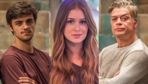 Felipe Simas (Jonatas), Marina Ruy Barbosa (Eliza) e Fábio Assunção (Arthur), protagonistas de Totalmente Demais; novela teve problemas e mudanças (Foto: Globo/Paulo Belote/Arthur Menínea/Montagem TV Foco)